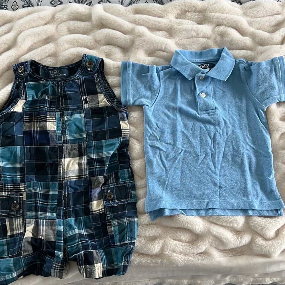 Polo Ralph Lauren summer overalls and polo shirt. Size 18M. EUC